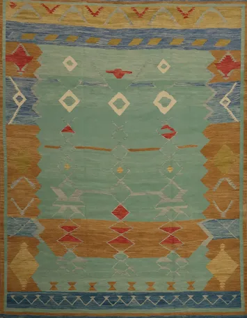 Tribal Elegance: Handcrafted Geometric Kilim Area Rug 10x10