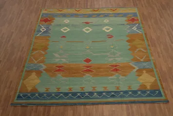 Tribal Elegance: Handcrafted Geometric Kilim Area Rug 10x10