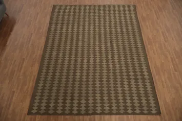 Modern Brown Luxe Diamond-Patterned Kilim Area Rug 10x13