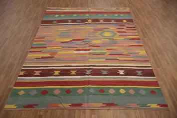 Kilim Large Area Rug 9x12 with Geometric Patterns and Colors