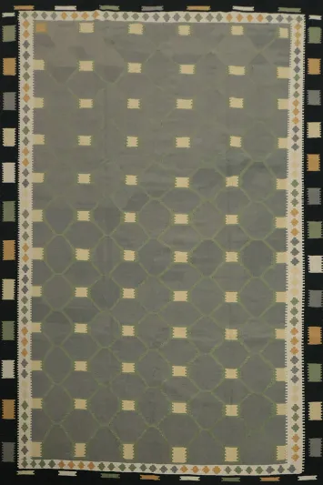 Sophisticated Gray Kilim Area Rug 10x13 Featuring Square Border