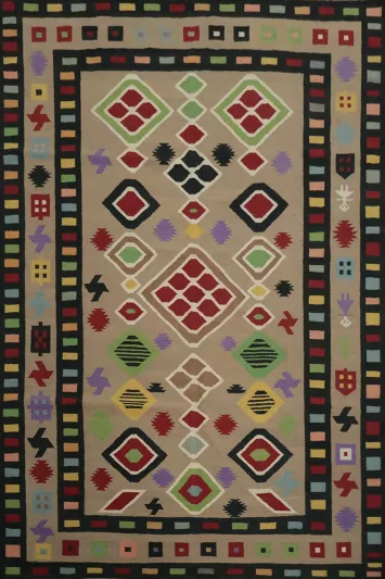 Vibrant Geometric Handcrafted Wool Kilim Area Rug 8x10