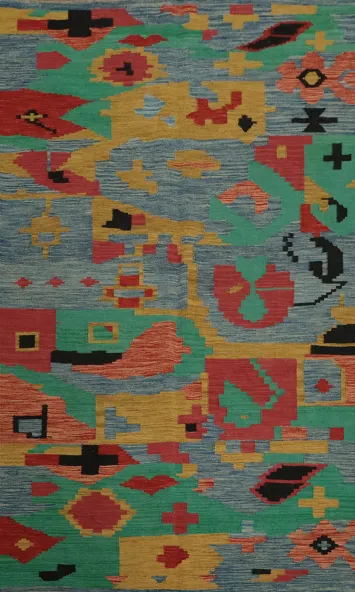 Artistic Kilim Area Rug 5x8 Featuring a Modern Abstract Pattern