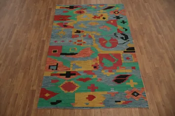 Artistic Kilim Area Rug 5x8 Featuring a Modern Abstract Pattern