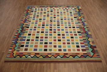 Checkered Kilim Area Rug 8x10 for Modern Living Rooms