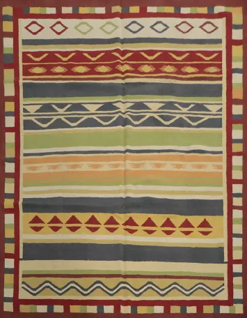 Multicolor Striped Kilim Area Rug 8x8 with Geometric Patterns