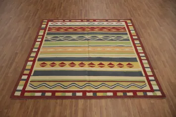 Multicolor Striped Kilim Area Rug 8x8 with Geometric Patterns