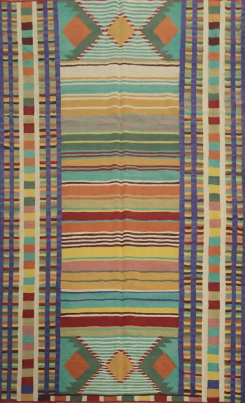Vibrant Stripes and Geometric Patterns Kilim Area Rug 7x10