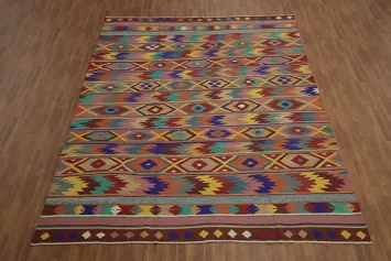 Artful Blends of Color in a Stunning Kilim Area Rug 10x13
