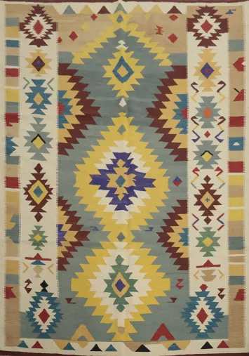 Vibrant Kilim Area Rug 8x10 with Geometric Patterns