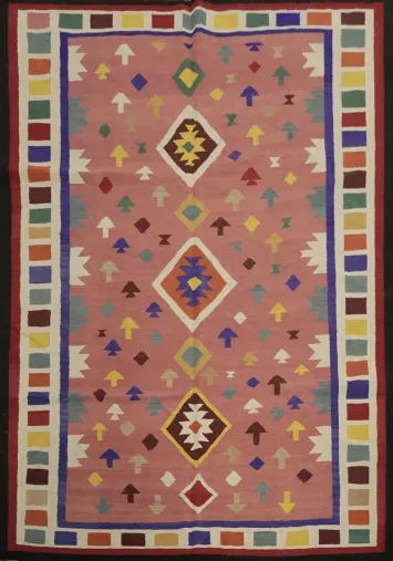 Bold Geometric on Soft Pink Kilim Area Rug 8x10