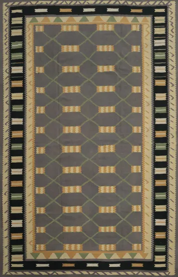 Geometric Elegance: Modern Wool Kilim Large Rug 11x15
