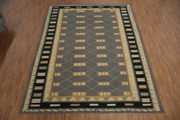 Geometric Elegance: Modern Wool Kilim Large Rug 11x15