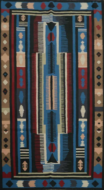 Dynamic Kilim Area Rug 5x10 with Earthy Tone Highlights