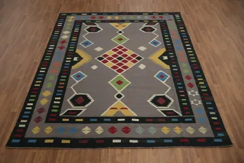 Multicolor Tribal Kilim Area Rug 9x10 for a Boho Chic Decor