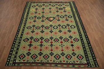 Green Geometric Kilim Turkish Area Rug 8x12