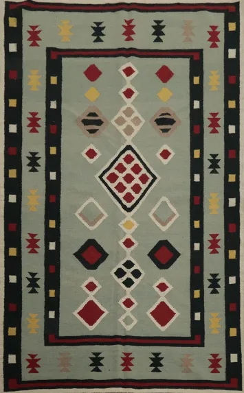 Bold Geometric Earthy Tones Kilim Area Rug 5x8