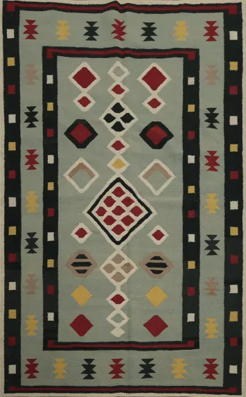 Bohemian Kilim Area Rug 5x8 with Multi-Color Tribal Patterns