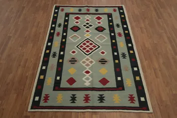 Bohemian Kilim Area Rug 5x8 with Multi-Color Tribal Patterns