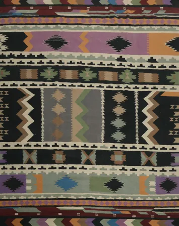 Southwestern Style Kilim Area Rug 12x12 with Bold Earthy Hues