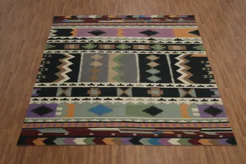 Southwestern Style Kilim Area Rug 12x12 with Bold Earthy Hues