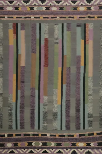Modern Stripes Kilim Area Rug 9x12 with Pastel Color Accents