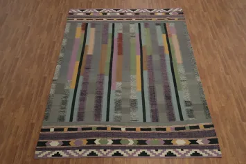 Modern Stripes Kilim Area Rug 9x12 with Pastel Color Accents