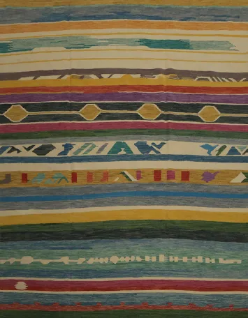 Bold Stripe Kilim Area Rug 10x10 for a Modern Colorful Look