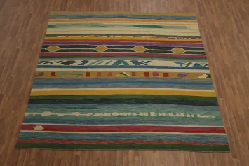 Bold Stripe Kilim Area Rug 10x10 for a Modern Colorful Look