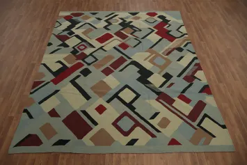 Modern Kilim Area Rug 8x10 Unique Abstract Geometric Design