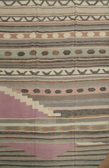Artistic Pastel Kilim Area Rug 8x10 with Tribal Influence Patterns