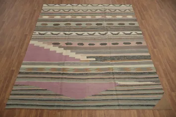 Artistic Pastel Kilim Area Rug 8x10 with Tribal Influence Patterns
