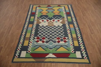 Modern Eclectic Kilim Area Rug 7x10 with Bold Geometric Design