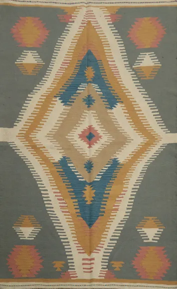 Boho Flair: Artisan-Made Geometric Wool Kilim Rug 5x7