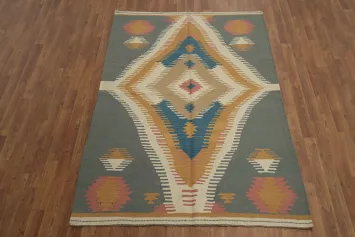 Boho Flair: Artisan-Made Geometric Wool Kilim Rug 5x7