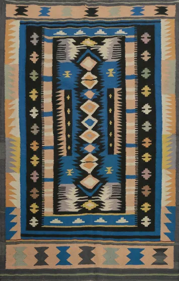 Vibrant Geometric Kilim Rug 4x7 with Rich Earth Tones