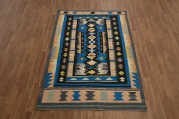 Vibrant Geometric Kilim Rug 4x7 with Rich Earth Tones