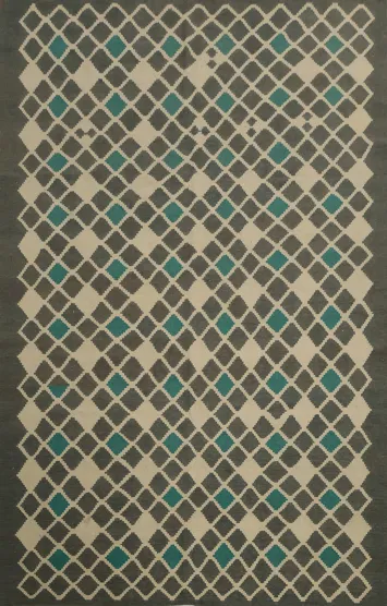 Elegant Trellis Kilim Area Rug 7x10 with Aqua and Gray Tones