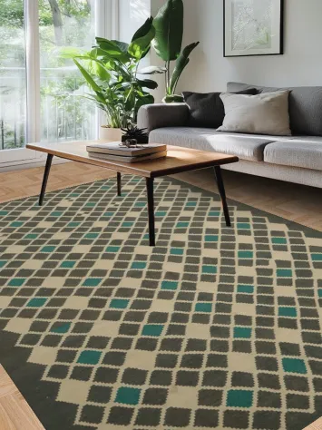 Elegant Trellis Kilim Area Rug 7x10 with Aqua and Gray Tones