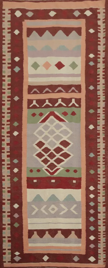 Handwoven Kilim Runner Rug 3x10 with Unique Geometric Patterns