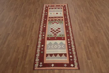 Handwoven Kilim Runner Rug 3x10 with Unique Geometric Patterns