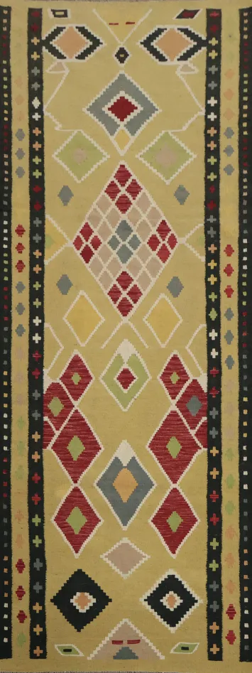 Classic Yellow Tones in a Sophisticated Kilim Runner Rug 3x10