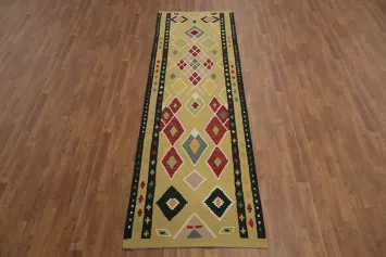 Classic Yellow Tones in a Sophisticated Kilim Runner Rug 3x10