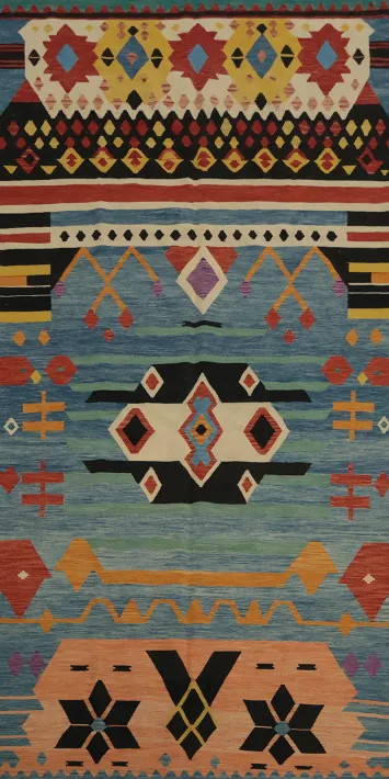 Bold and Colorful Southwestern-Inspired Kilim Area Rug 7x15