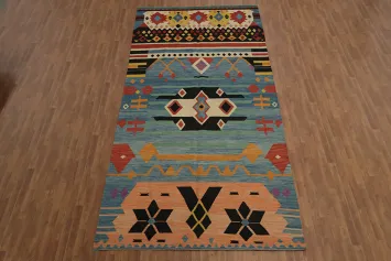 Bold and Colorful Southwestern-Inspired Kilim Area Rug 7x15