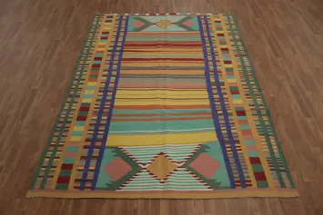 Colorful Bohemian Stripe Kilim Area Rug 7x10 for Chic Interiors