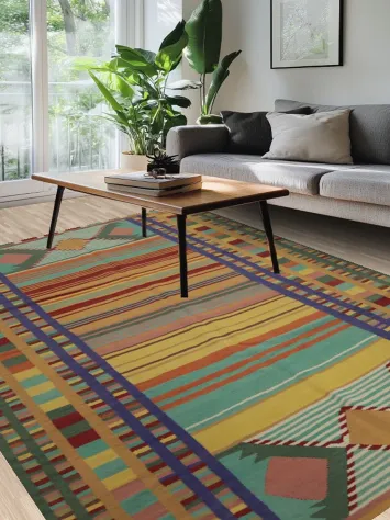 Colorful Bohemian Stripe Kilim Area Rug 7x10 for Chic Interiors