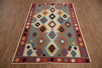 Modern Artistic Wool Kilim Area Rug 7x10