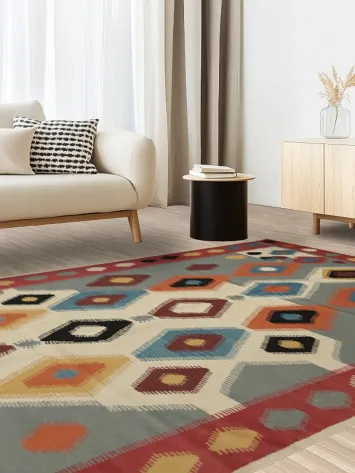Modern Artistic Wool Kilim Area Rug 7x10