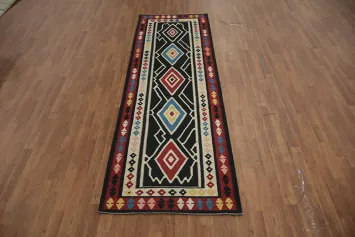 Vibrant Geometric Kilim Runner Rug 3x10 with Bold Ethnic Flair